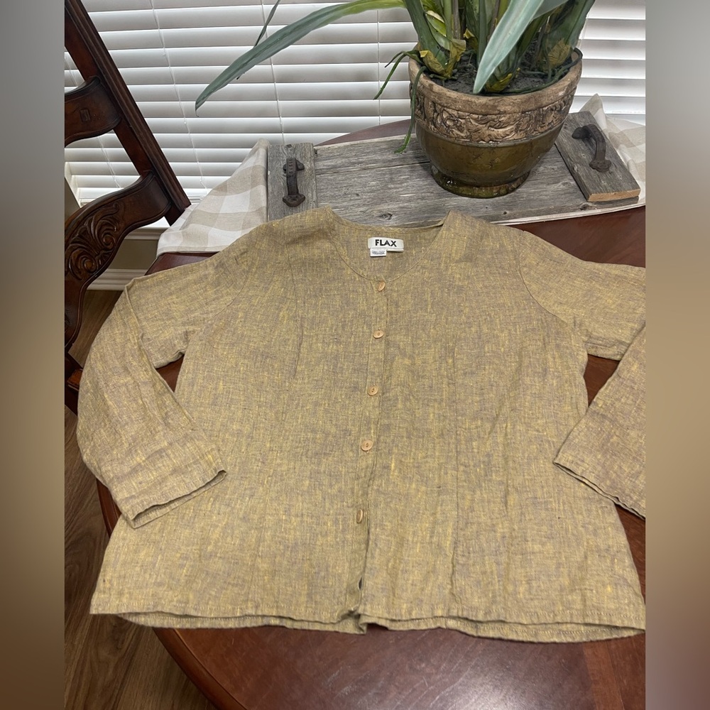 Flax 100% Linen Button Down Shirt lagenlook jacket